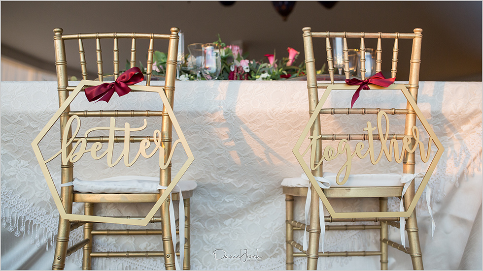Bride and groom chair signage