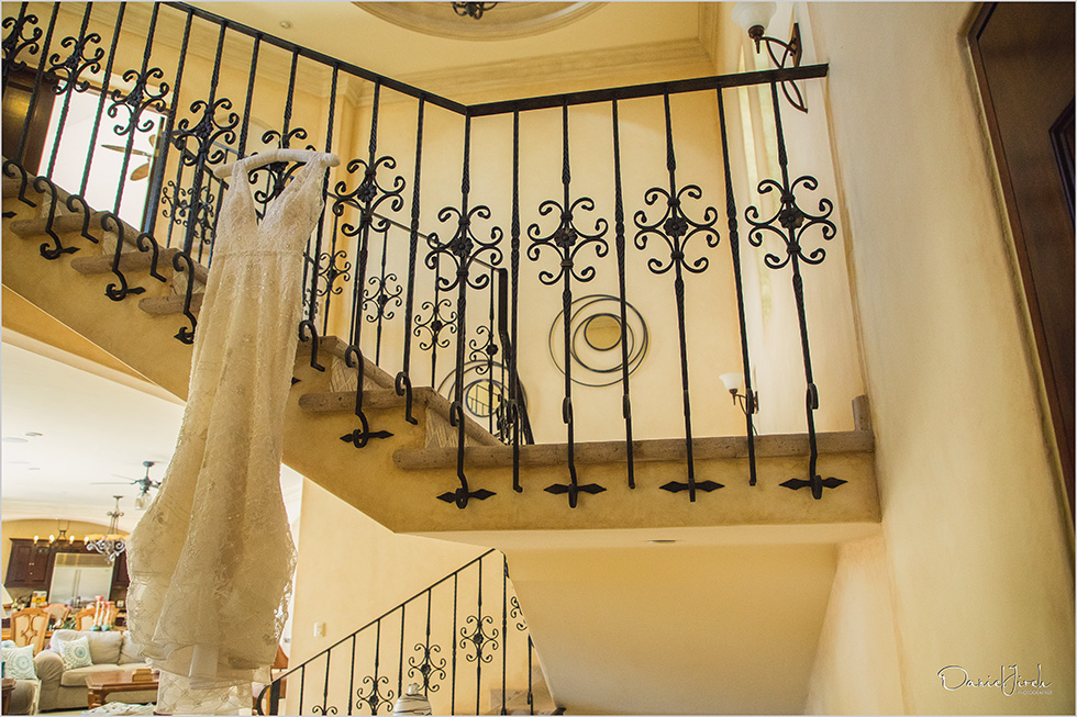 luxury house wedding dress hanging 