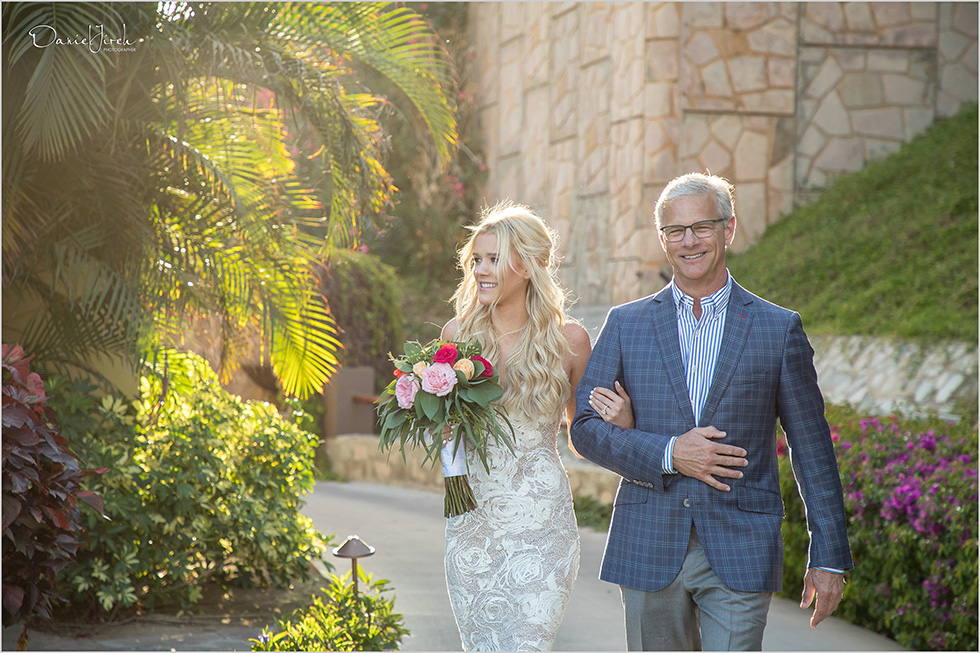 bride and father walk down the aisle at Los Cabos wedding