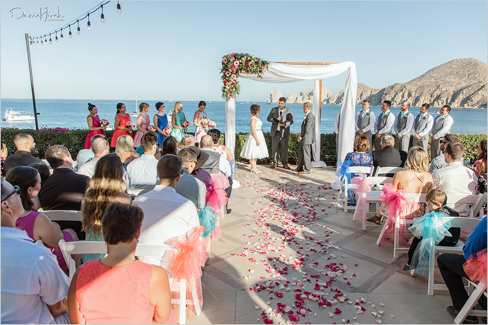 Cabo wedding photography Casa Dorada, destination wedding ceremony, bridal party, beach ceremony, Land's End ceremony